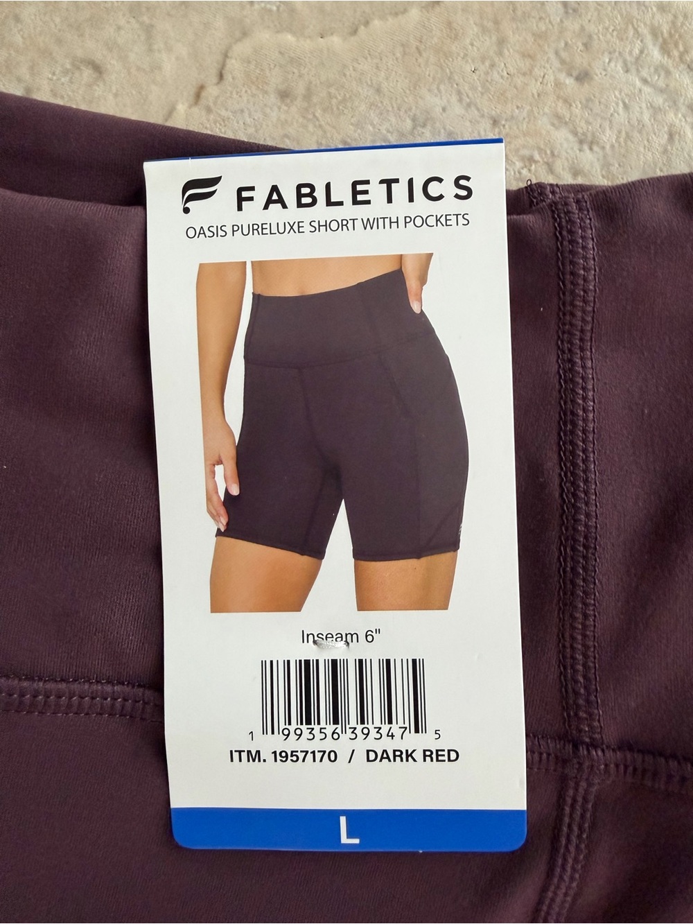 Fabletics Oasis Pureluxe High-Waisted 6'' Short NWT SIZE L Burgundy red wine